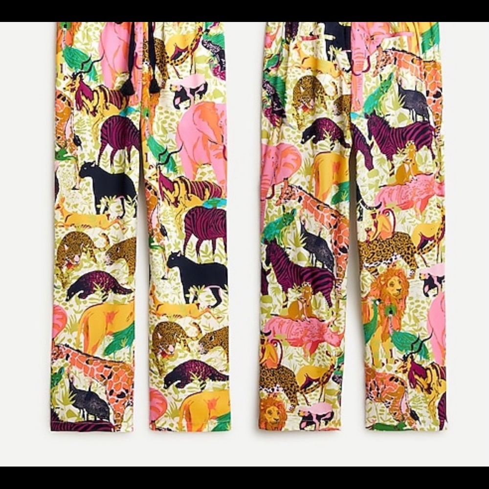 J. Crew Multicolor Animal Print Wide-Leg Pants - Pink, Green, Yellow, Purple